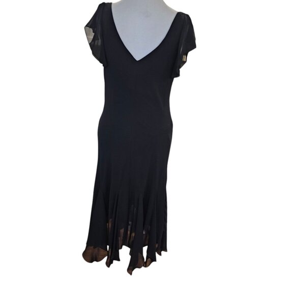 Y2K Black Midi Dress Cocktail Size 14 Assymetrical Whimsigoth Embroidered Beaded - Picture 8 of 13